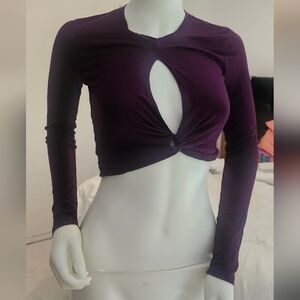 Charlotte Russe VTG Purple Soft Front Tie Boho Crop Top Layering Blouse Long  M